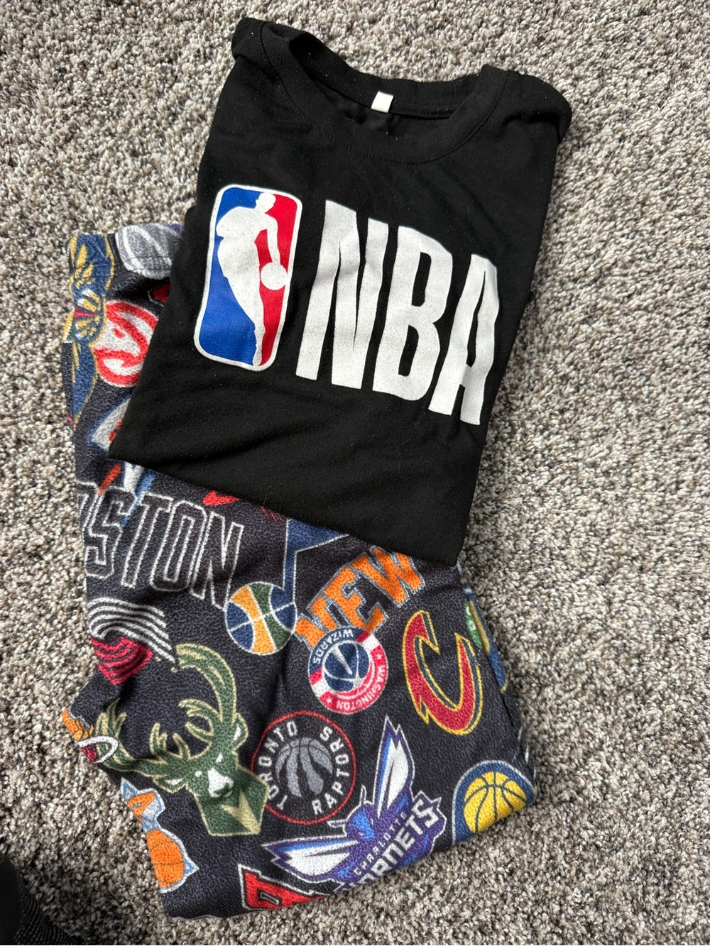 NBA Black Logo Kids Pajama Set with Multi-Team Patterned Pants
